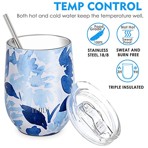 THILY Wine Tumbler Stainless Steel Insulated 350 ml Stemless Wine Glass with Slide Lid and Metal Straw - Image 2