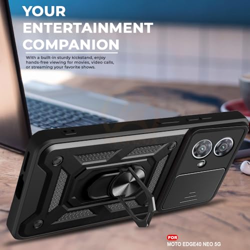 Image of Armor Bumper Back Cover Case for Motorola Moto Edge 40 Neo 5GRotating Camera Cover, Ring Holder & Kickstand | Heavy Duty & 360 Degree Protection Back Cover (Black)