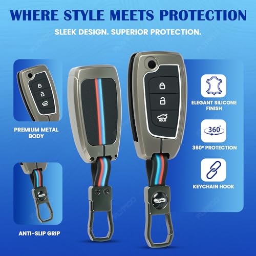 Image of Coll of Fest Premium Metal Silicon Key Cover Compatible with Hyundai Verna 2024 2023 | i20 N line N6 Car 3 Button Flip Smart Key Metal and Silicon Protection Glow in the Dark