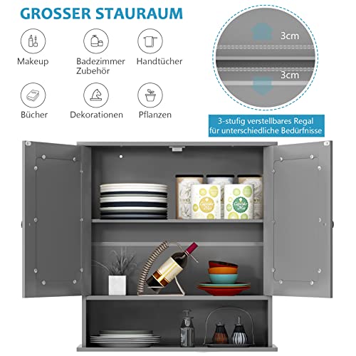 GOPLUS Armario de Baño Con Espejo y Estante, Colgante de Pared, de Madera, 56 x 13 x 58 cm (Gris) - imagen 4