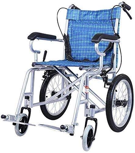 BAJIMI 車椅子スチール車椅子、子供、高齢者や障害者のための適切なシートベルト、ブルー、非スリップマニュアルリング、ポータブルトランジット旅行車いす 介護・介助兼用