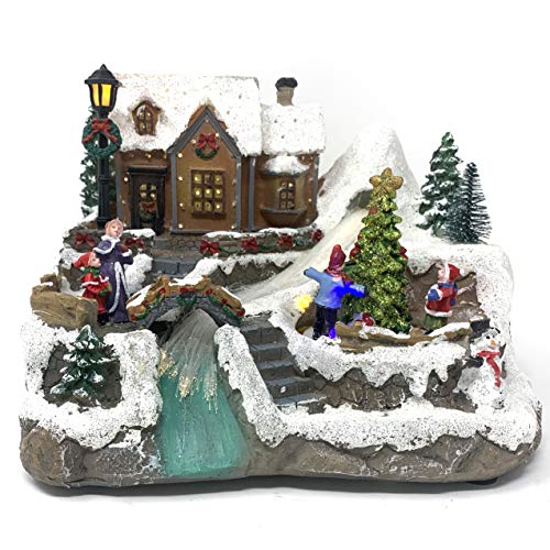 allgala Crafted Polyresin Christmas House Collectable DÃ©cor Building House Figurine with USB and Battery Dual Power Source-House and river-XH93406