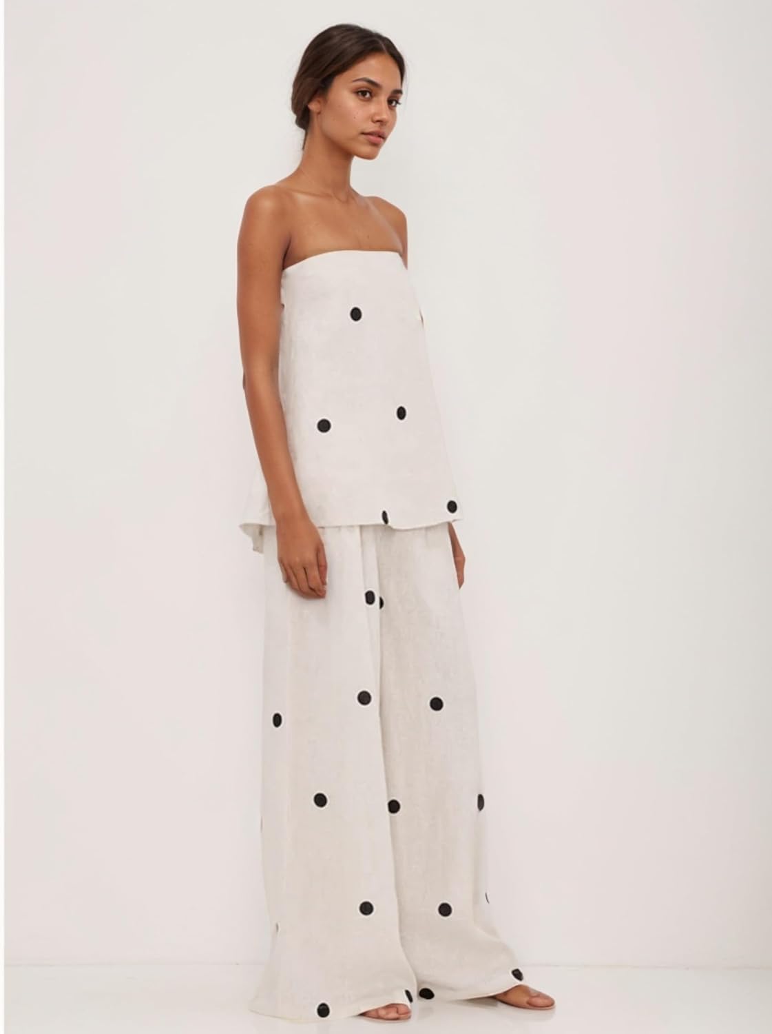 Polka Dot Set Polka Dot Tube Top Strapless High Waist Wide Leg Pants Lounge Women 2 Piece Sets For Women - Image 3