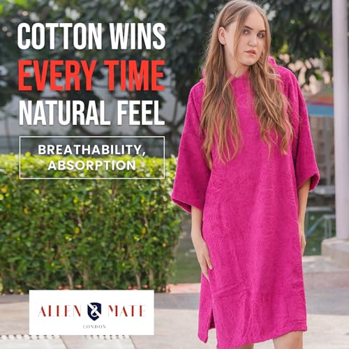 Image of ALLEN & MATE 100% Cotton Hooded Surf Poncho Changing Robe - Quick Absorbent Changing Towel with Pocket for Surfing Men Women