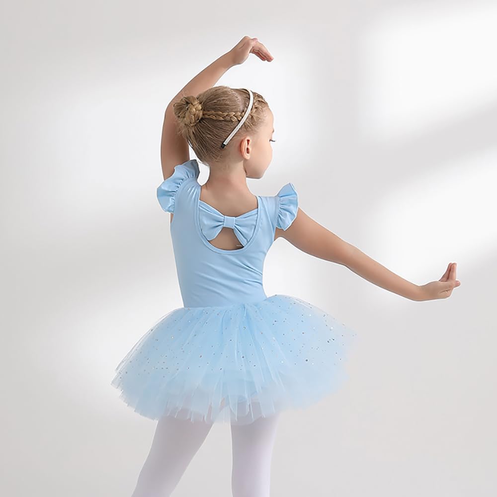 Dziewczęca sukienka baletowa spódnice tutu dla dziewczynek 4-warstwowe tiulowe body do tańca baletowego Leotard sukienka gimnastyczna z krótkim rękawem balerina dla dziewczynek