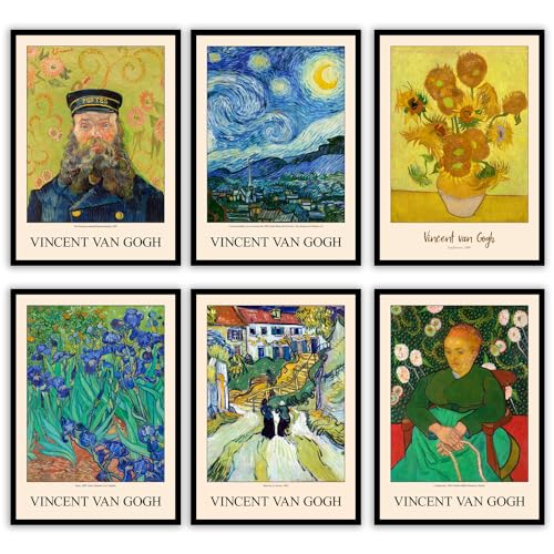 MilkAndCoffeeLab® - Van Gogh - Set 6 Immagini A4, stampe artistiche da parete, per soggiorno, camera da letto, corridoio ecc. poster di Pittori famosi. Senza cornice. (Van Gogh, A4 cm 21x29,7)