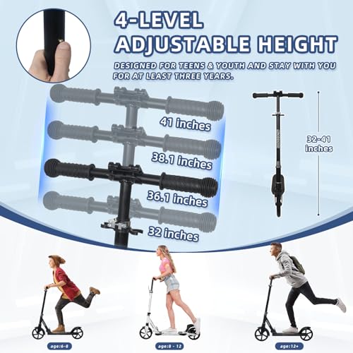 Nattork Kick Scooter for Kids 6+ Years Teens Adults - 220LB Weight Capacity, Front Shock Absorber and Adjustable Handlebar with 8" Sturdy Wheels, Grim Reapers Skeleton Ghosts for Halloween - image 5