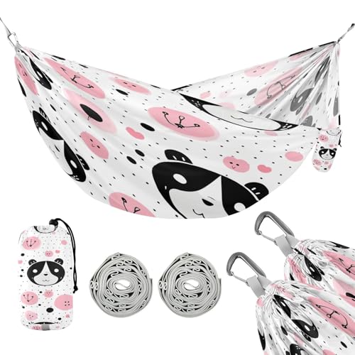 ATTX Pink Panda Bears Camping Hammock - Lightweight & Portable Hammocks, Heavy Duty 330lbs Capacity for Indoor, Hiking, Backpacking, Travel, Backyard, Beach#373