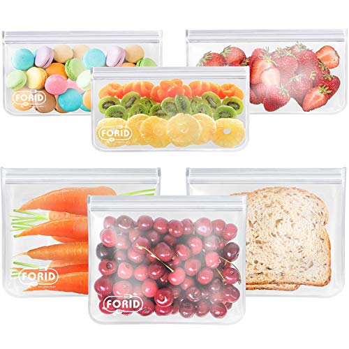 Reusable Storage Bags - 6 Pack BPA FREE Freezer bags (3 Reusable Sandwich Bags & 3 Reusable Snack Bags) FDA Grade Lunch Bag with Zip-lock for Food Travel Items Storage EXTRA THICK Leakproof
