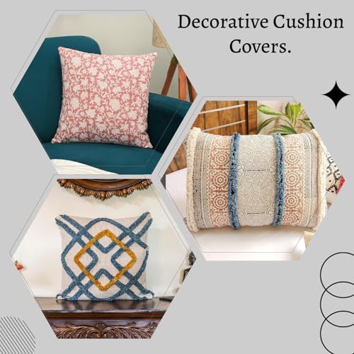 Image of Handblock Floral Printed Throw Pillow Cover for Sofa | 16 X 16 Inch Decorative Pillow Cases for Home Decor | Square Throw Pillow Covers for Bedroom (Set of 1, 16 * 16)