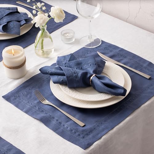 Servilletas de lino azul marino set x4 18x18 pulg miniatura 3