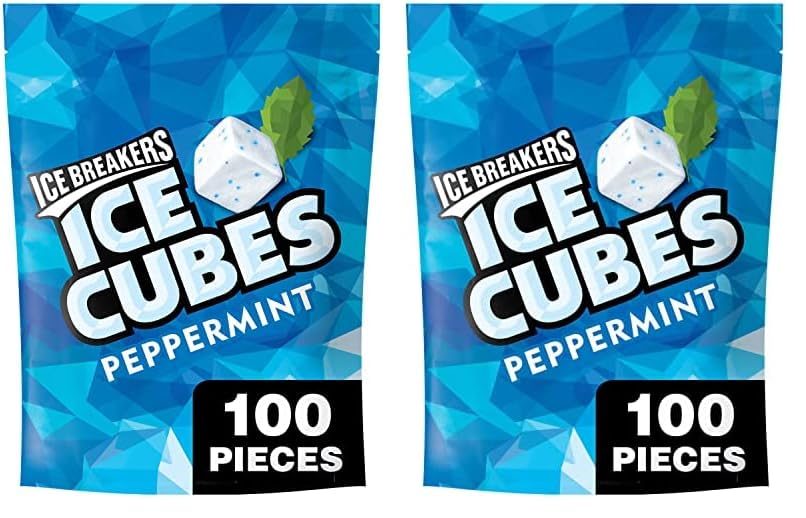 Ice BreakersIce Cubes Peppermint Sugar Free Chewing Gum Pouch, 8.11 Oz (100 Pieces) (Pack of 2)