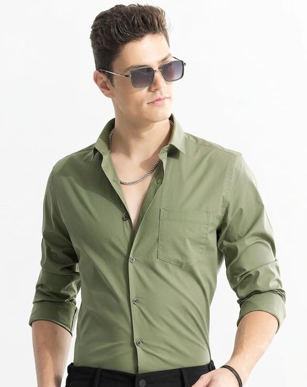 Image of Men's Casual Plain Solid Stylish Formal Plus Size Satin Shirt for Men