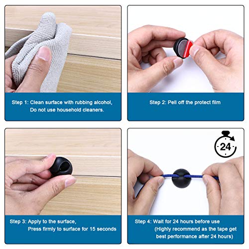 URAQT Kabelclips Kabelhalter, Vielzwecke Kabelführung Kabel Organizer Set für Schreibtisch, Netzkabel, USB Ladekabel, Ladegeräte, Audiokabel, 20 Stück, Schwarz – Bild 6