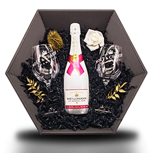Moët & Chandon Ice Impérial Rosé Champagne Geschenkset 12% 0,75l + 2x Moët Champagner Gläser sowie eine künstlerische Deko Cover