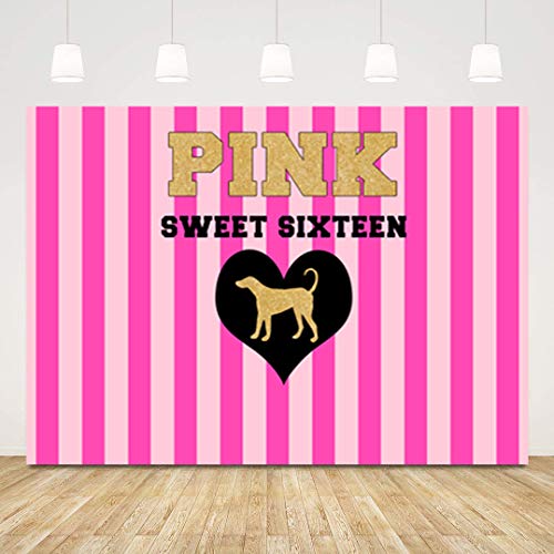 Sensfun 7X5Ft Golden Pink Striped Sweet Sixteen Photography Backdrops Customized Sweet 16 Party Backdrop Girls 16Th Birthday Party Decoration Banner Background For Photo Booth Studio Props #TOP1