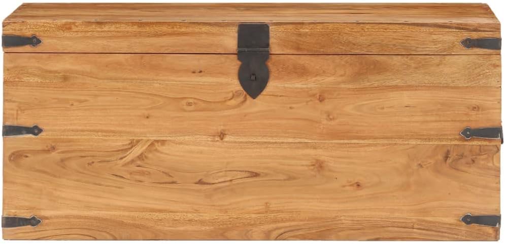 Solid Acacia Wood Storage Chest Rectangular Trunk with Lockable Latch, Natural Finish for Living Room Bedroom Hallway Organization, Spacious Durable Furniture for Clothes