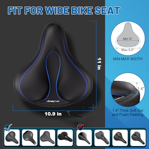 Image of APECYC Bike Seat Cushion Oversized, Comfort Bicycle Seat Cover for Women | Gel Padded Bike Seat Cover, Memory Foam Bicycle Seat Cushion for Peloton, Stationary, Exercise, Bike or Outdoor Longer Rides