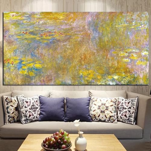 Claude Monet or lotus toile grand format pour sublimer la déco de votre salon