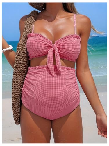 Maillot de bain de grossesse haut de gamme en maille extensible texturée avec détails noués - 4