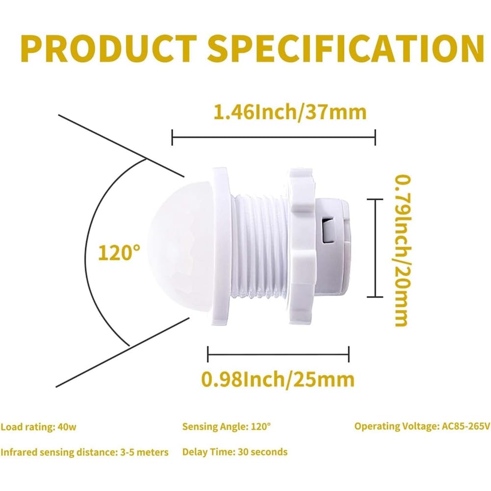 Paquete de 12 Interruptores con Sensor de Movimiento PIR de 85-265 V y 40 W para Montaje en Pared y TeCHO con Apagado Automático en Modo Nocturno de 30 S.