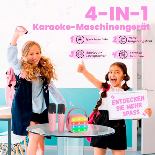 Karaoke Maschine mit 2 Karaoke Mikrofonen Geschenk Mädchen: [Premiumversion] Mini Karaoke Maschine Kinder mit Mikrofon Kindertag Geschenk Spielzeug 3-12 Jahre - Geburtstagsgeschenk MusikLautsprecher
