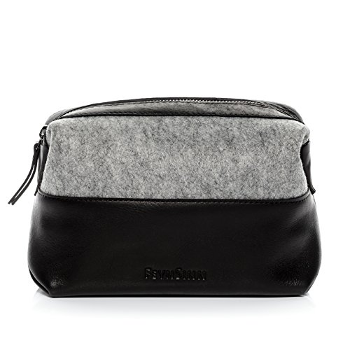 Foto von FEYNSINN große Kulturtasche Herren echt Leder - Waschtasche OSLO L - Kulturbeutel mit - Leder-Waschtasche Herren und Damen schwarz handgefertigt