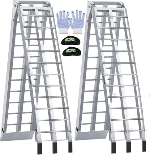 7.5FT Aluminum Loading Ramps, 1700 lbs Capacity, Folding Ramps for Pickup Truck & Trailer with Load Straps, for ATV, UTV, Lawn Mower, Tractor, 90' L x 12' W (2-Pack)