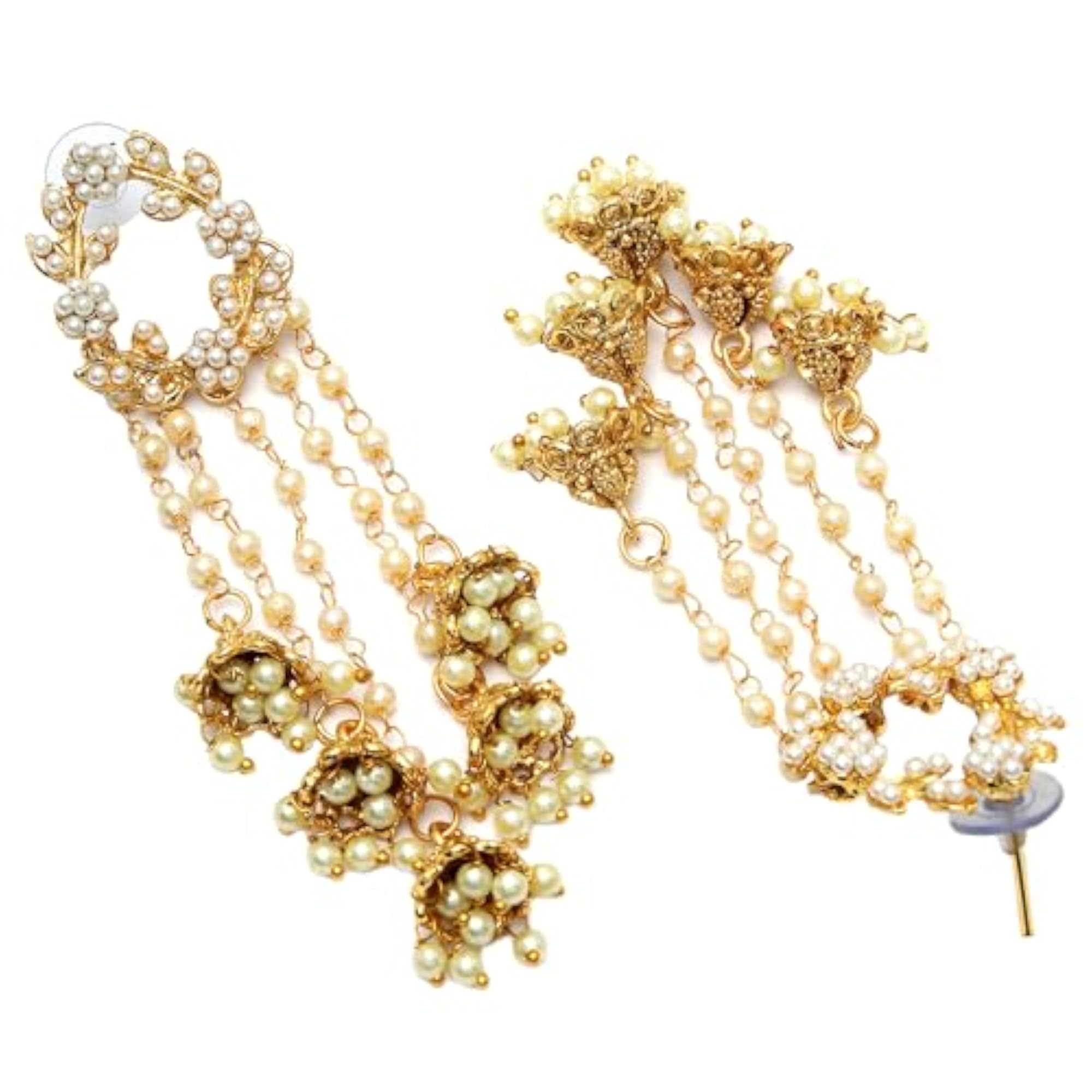 Gold-Toned Long Tassel Jhumka Earrings, Traditional Ethnic Statement