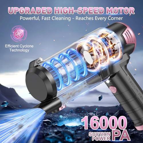 Image of KMM Handheld Car Vacuum Cleaner, 16000PA Air Duster & Vacuum Cleaner, 120W High Power Hand Held Vacuum Cordless, Portable Vacuum Rechargeable with Multi-Nozzles & LED Light for Car, Home, Pet, Office