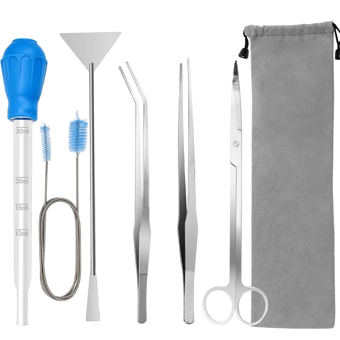 Clean Fish Tank Aquarium Aquascape Tools Kit, 6 in 1 Anti-Rust Aquatic Plant Aquascaping Tool Stainless Steel Tweezers Scissors Spatula for Clean Fish Tank Aquascape Tools Sets (Silver) (Silver)