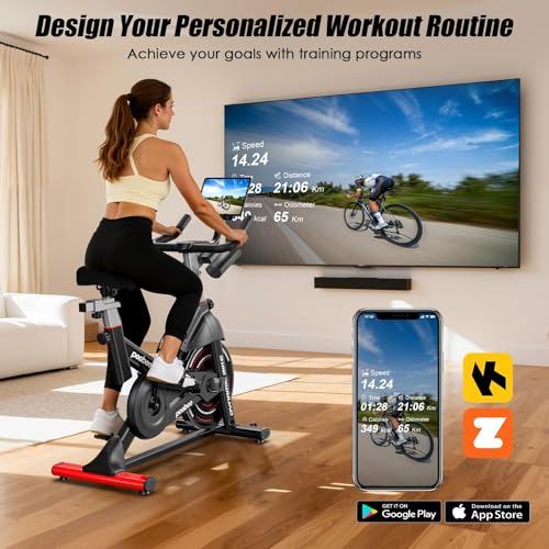 Image of Exercise Bike,Stationary Bike for Home,Magnetic Indoor App Cycling Bike | Low Noise Workout Bike with Exclusive App,Tablet Mount and Fitness Courses for Weight Loss,Adjustable,350lbs Weight Capacity