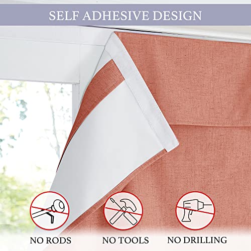 RYB HOME 100% Blackout Curtains for Small Window, Linen Textured Blend Insulating Privacy French Door Curtains Tie Up Shades for Kitchen Storage Cabinet Basement, W 30 x L 40, Brick Red, 1 Panel