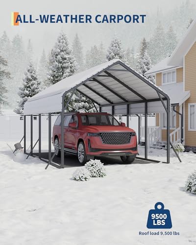 13 ft x21 ft x11 ft Oversized Metal Carport, Steel Heavy Duty Car Ports for All-Weather, Tall Carport for Full-Size Pickup Trucks, Boats, and Tractors, N.W. 660 LBS