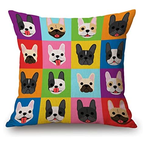 Solekla Throw Pillow Case French Bulldog Cotton Linen Square Cushion Cover Standard Pillowcase for Men Women Kids Home Decorative Sofa Armchair Bedroom Livingroom 18 x 18 inch Cover