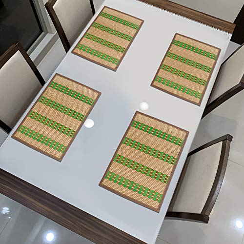 Image of HOKIPO Heat Resistant Wooden Placemats Set of 4 Dining Table Mats, 45x30 cm, Green (AR2816)