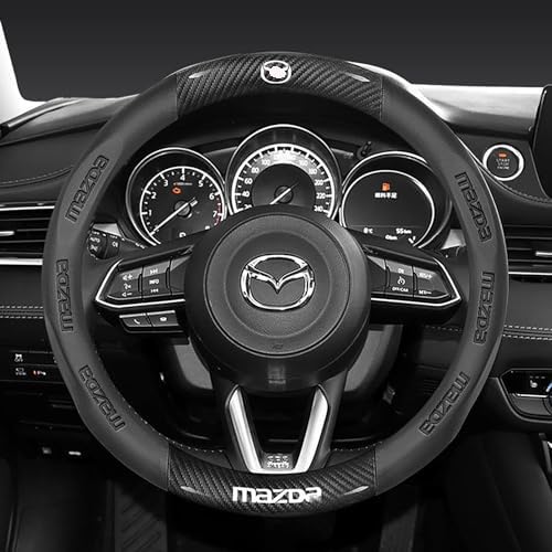 Microfiber Leather Steering Wheel Cover, Carbon Fiber Design, Compatible with Mazda All Models