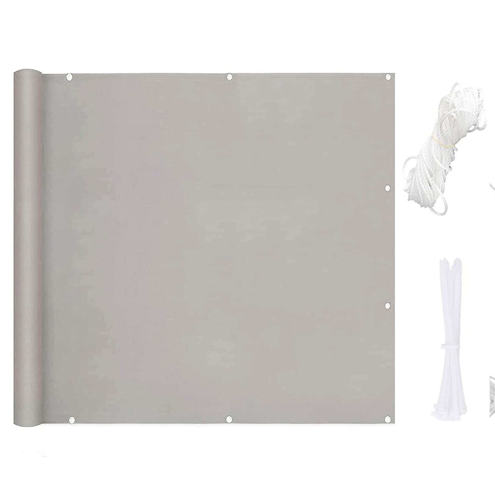 Sichtschutz 0.7x6m Balkonverkleidung Blickdichte Windschutz mit Seil und Aluminiumösen für Garten Outdoor Terrasse, Hellgrau