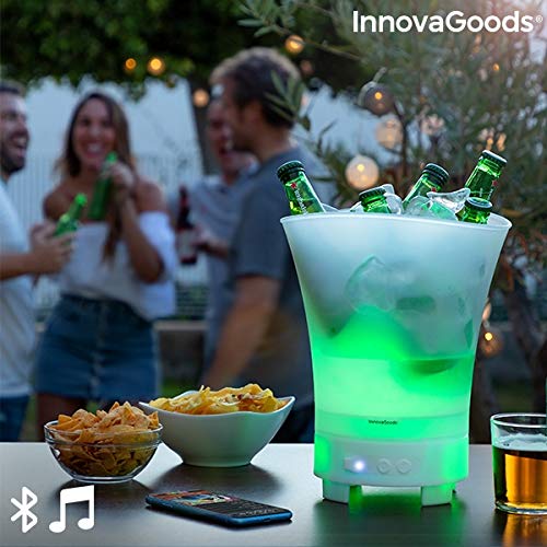 InnovaGoods V0103019 IG815493 Sonice Rechargeable Speaker LED Ice Bucket, Polypropelene, 1 Kilogram, Weiß