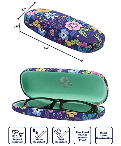 Javoedge [3 Pack], Floral Pattern Medium Size Hard Eyeglass Storage Case Fits Most Glasses With Micro Cloth - Style C #TOP4