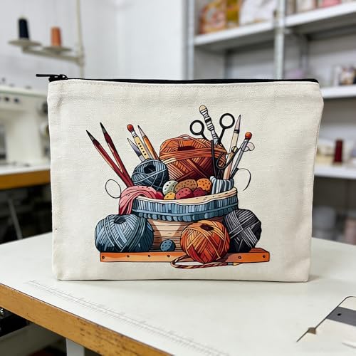 Acessórios de fio de tricô, bolsas organizadoras para tricô, presentes de aniversário inspiradores para mulheres e homens, bolsa de maquiagem de crochê, bolsa portátil de viagem, presentes para