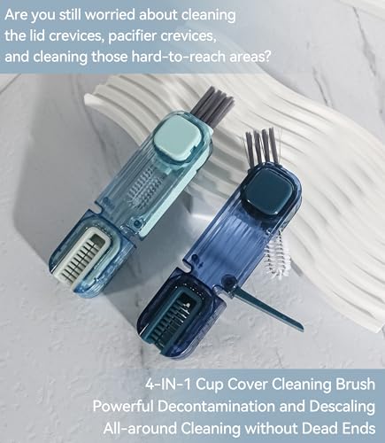 Image of VIDONIO 4 in 1 Bottle Gap Cleaning Brush - 2 PCS Multifunctional Cup Lid Cleaning Tools, Mutipurpose Tiny Silicone Cup Holder Cleaner Nipple Cleaning Brush, Home Kitchen Cleaning Tools