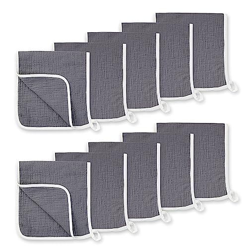 Image of CottCare 10 Pack Muslin Burp Cloths for Unisex Baby 100% Cotton Large 20''X10'' Thicken Super Soft and Absorbent (Dark Grey)