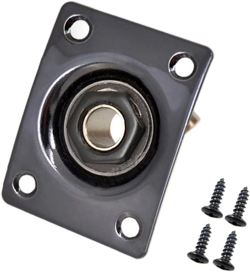 Square Metal 1/4 Output Jack Plate Input Jack Socket for Electric Guitar Bass (Black)