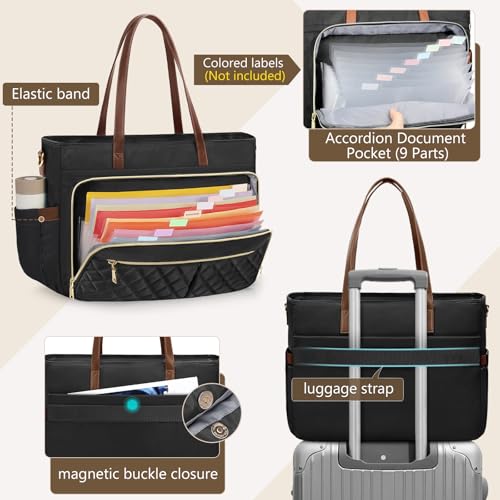 Teacher Tote Bag 15.6 Inch Laptop Bag for Women Work Bag with Accordion File Organizer Pocket & Insulated Pocket Nurse Bag3