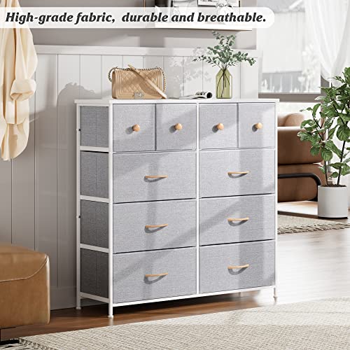 Nicehill Dresser for Bedroom with 10 Drawers, Storage Drawer Organizer, Tall Chest of Drawers for Closet, Clothes, Kids, Baby, Living Room, Wood Board, Fabric Drawers (Light Grey) - Image 4