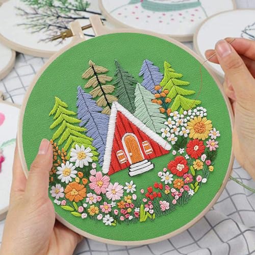 Image of Louise Maelys Garden House Embroidery Kit for Beginners Forest DIY | Bring Nature Home with Cross Stitch Kits. Complete Needlepoint Kit for Adults to Enjoy Relaxing Crafts, Gifts and Decor