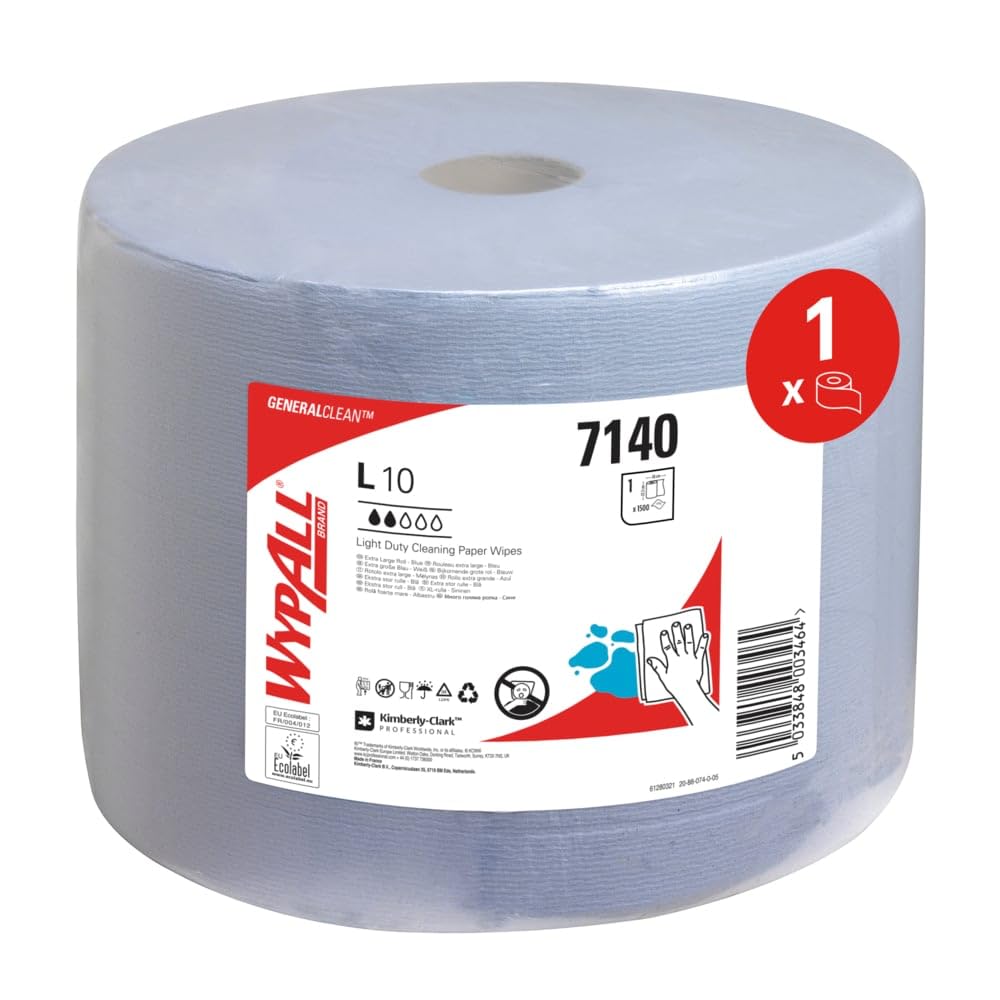 WypAll Extra Wiper Roll L10 7140, 1-Ply, High Absorbent, Airflex Technology, Blue Paper Wipers for Light-Duty Cleaning, Large Roll Format, 1 Roll x 1,500 Sheets