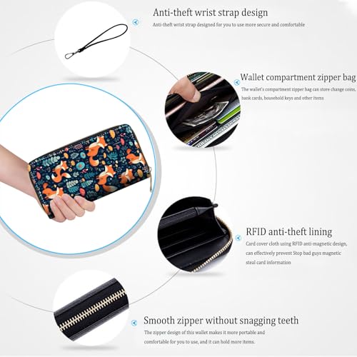 Bxgolkgd Womens Wallet, RFID Blocking Leather Wallet,Large Capacity Wallet Credit Card Holder PU Leather Ladies Clutch with Zipper Coin Pocket - Cute fox4
