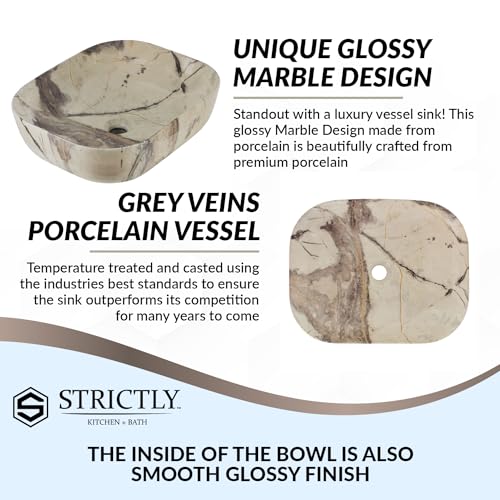 S Strictly Kitchen + Bath Strictly Sinks 20 Inch Bathroom Vessel Sink – Calacatta Marble Design Ceramic Countertop Bathroom Sink thumb #3